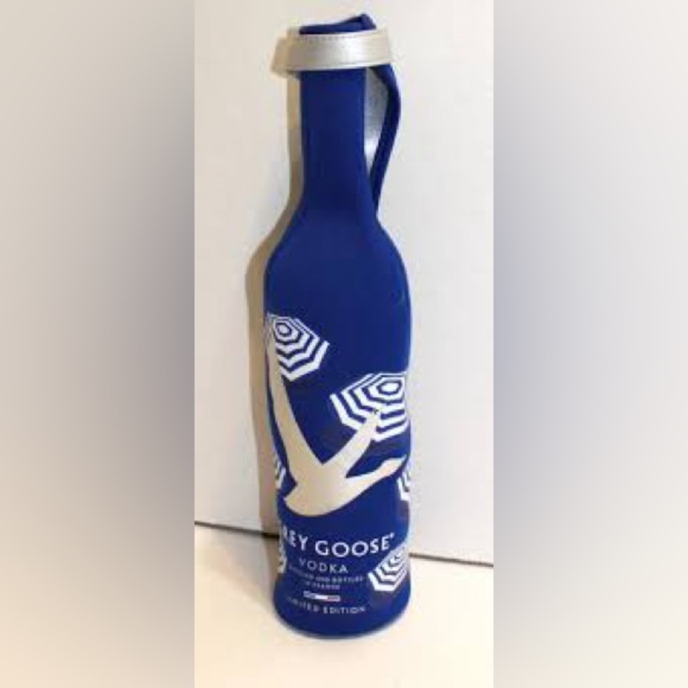 Neoprene Grey Goose Blue and White Bottle Koozie